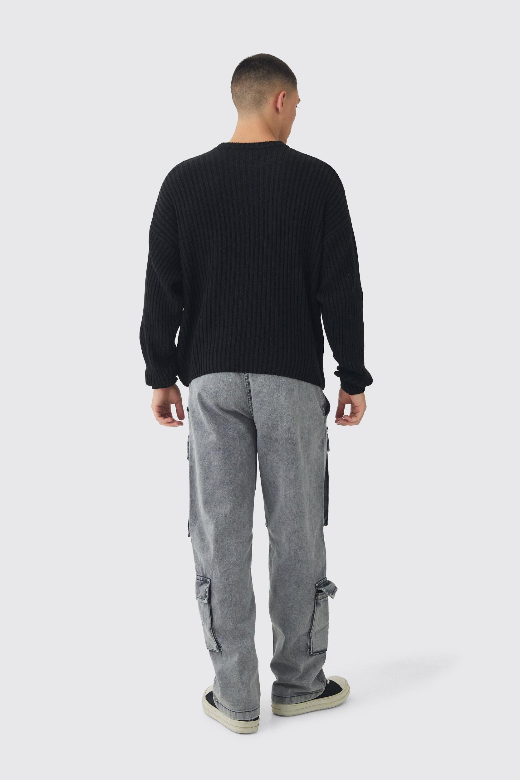 Relaxed Dropped Shoulder Graphic Print Knitted Sweater | boohooMAN USA Product Image