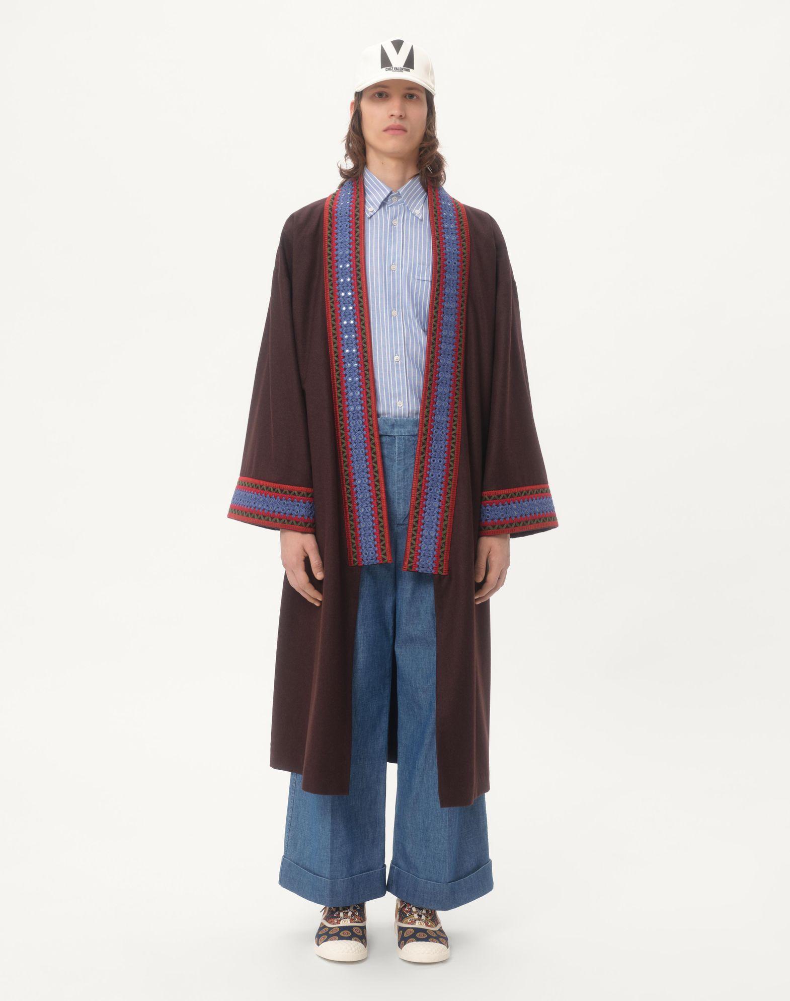 Wool Flannel Robe Coat With Jacquard Belt Product Image
