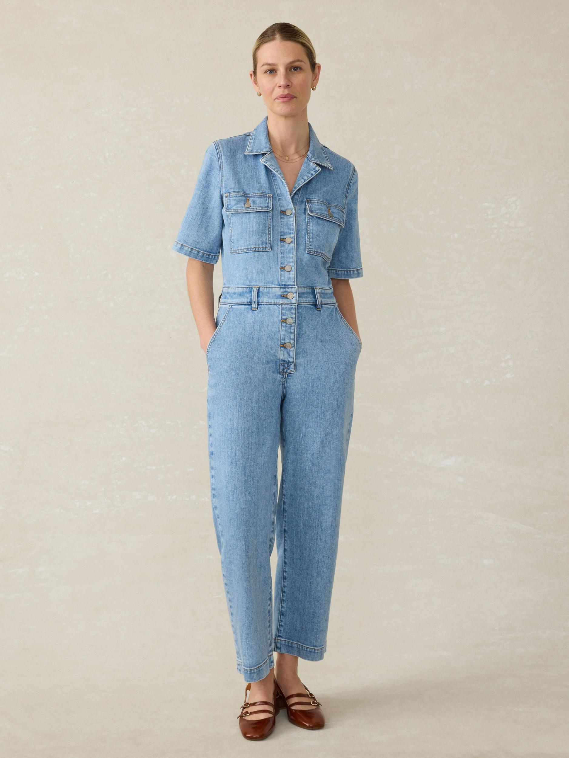 Short-Sleeve Denim Michelle Jumpsuit - Cloudlight Wash Product Image