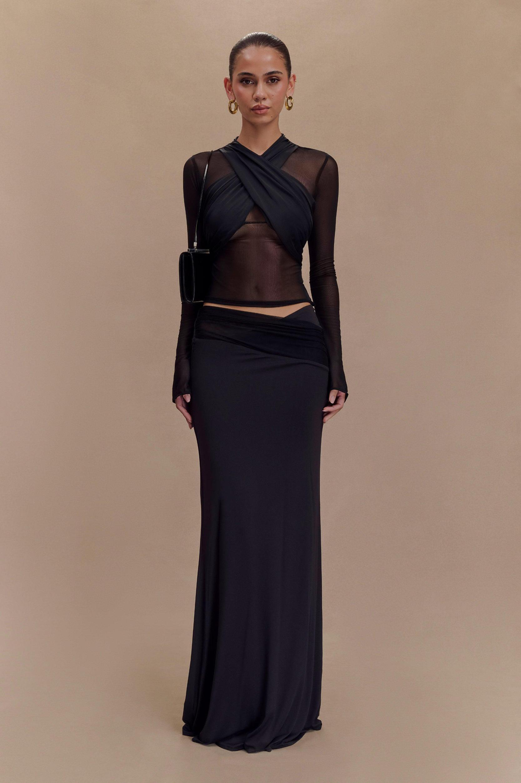 Tania Slinky And Mesh Long Sleeve Top - Black Product Image