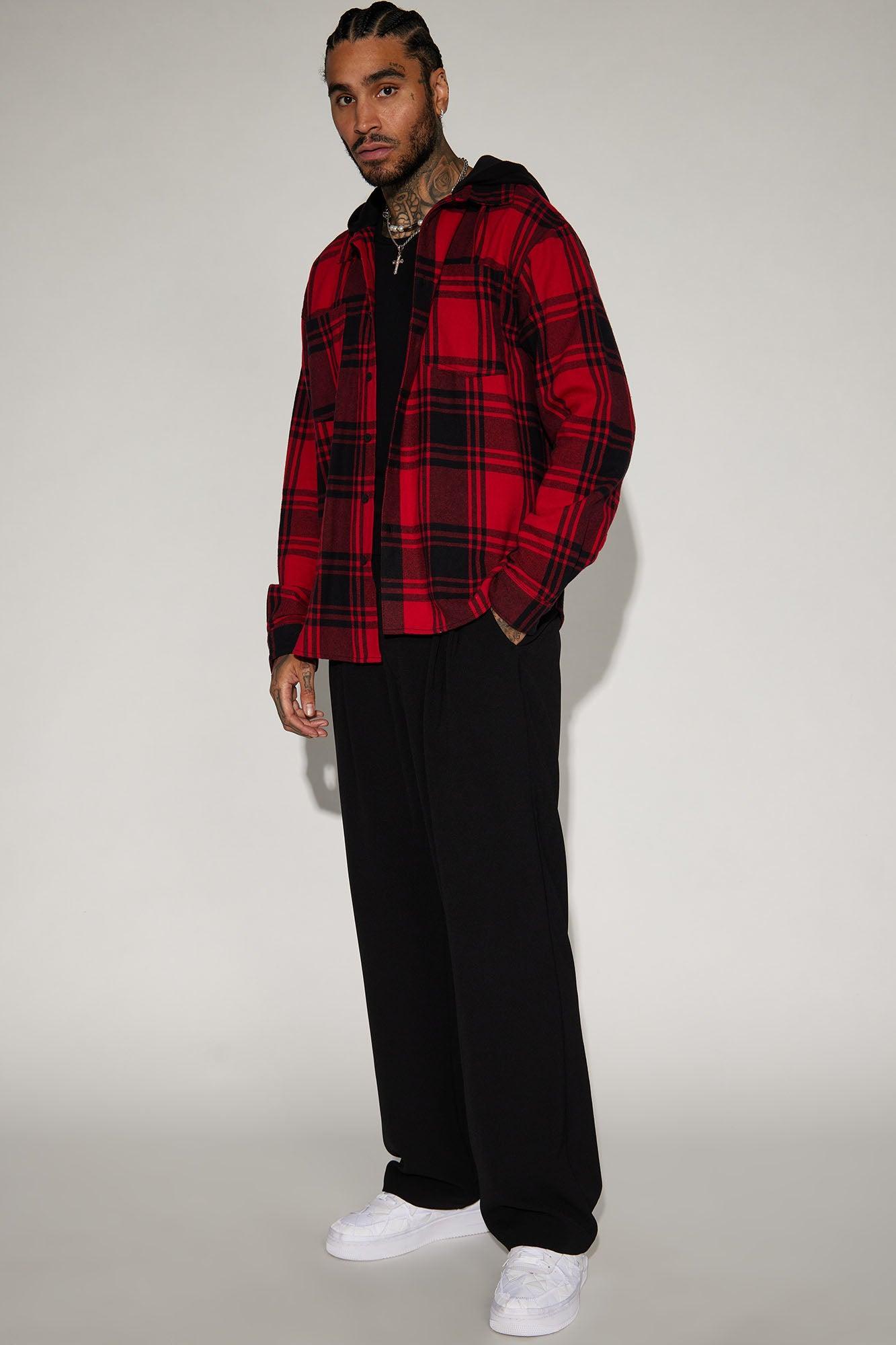 Time Gon Tell Hooded Oversized Shacket - Red/Black Product Image