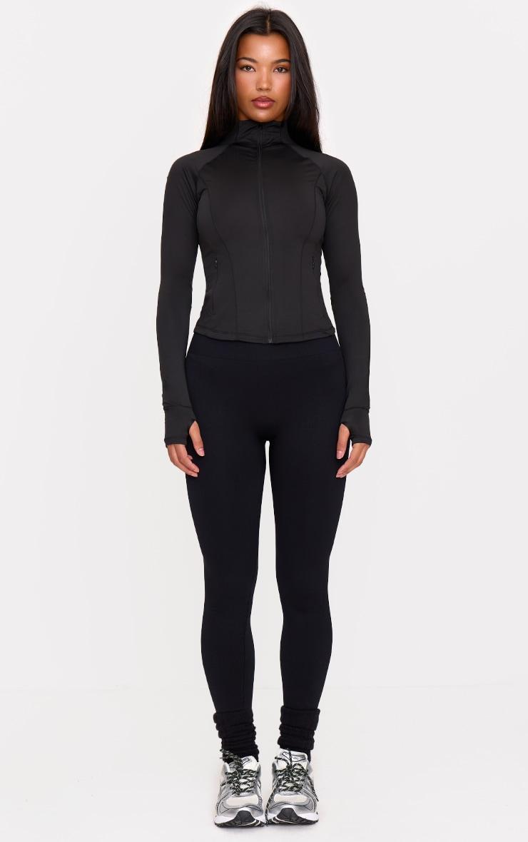 Black Stretch Active Zip Up Pocket Detail Sports Jacket Product Image