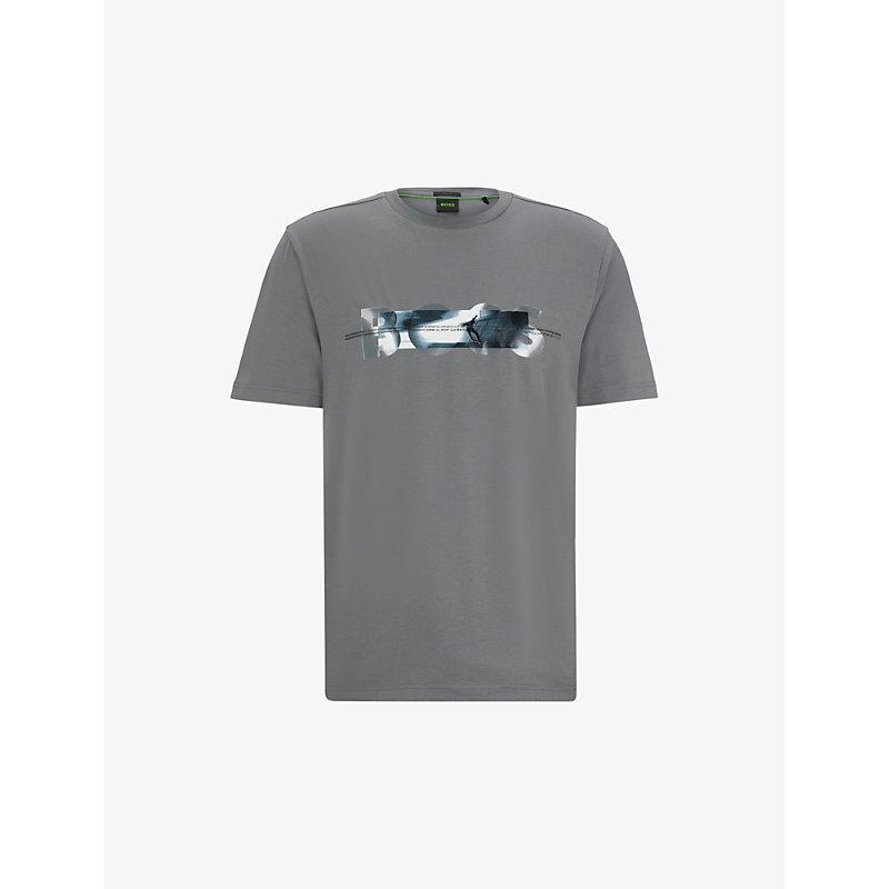 HUGO BOSS Cotton-blend T-shirt With Skate Artwork Front And Back In Dark Beige Product Image