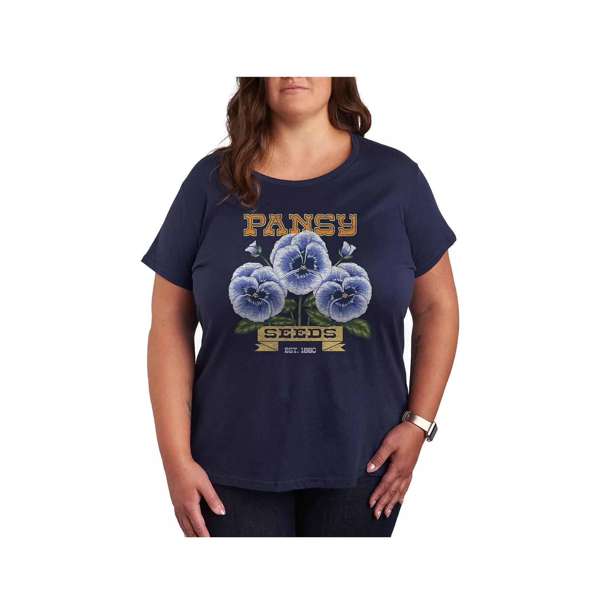 Plus Size Pansy Seeds Graphic Tee, Womens Blue Product Image