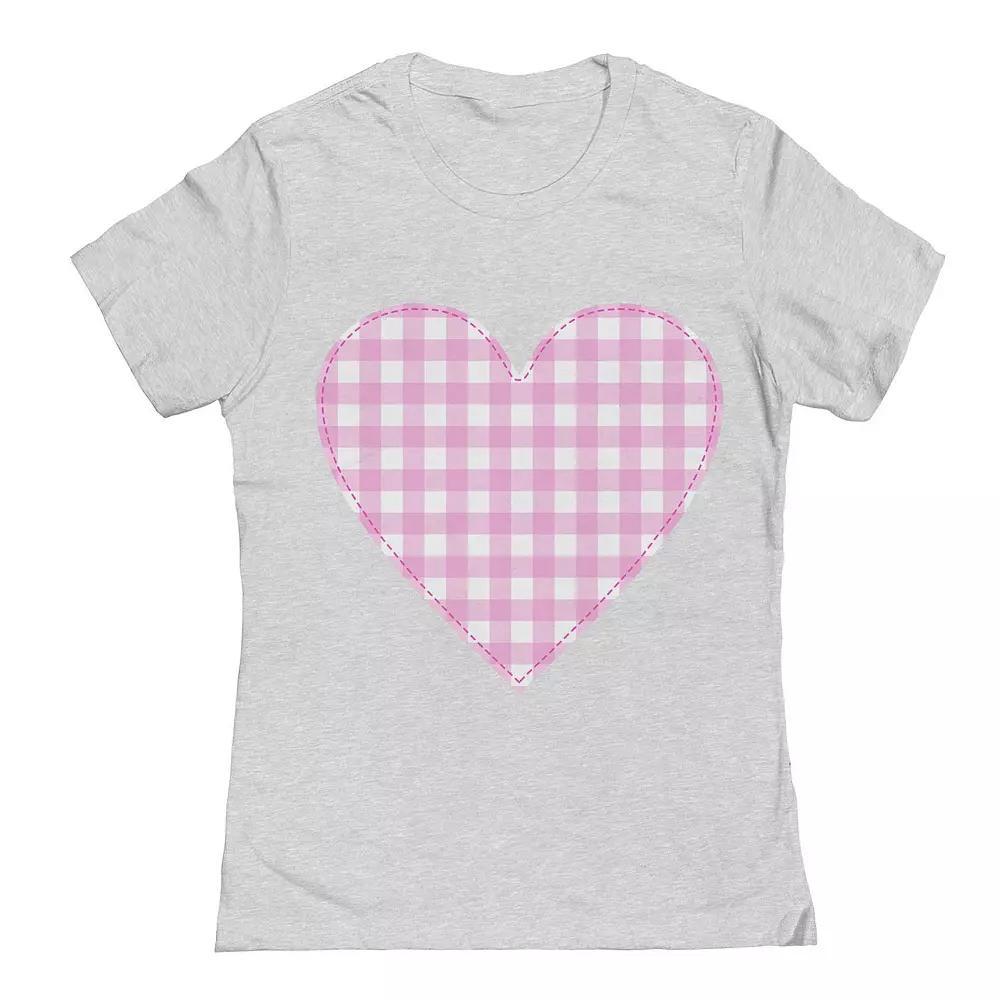 Junior's Plaid Heart Valentine's Day Graphic Tee, Women's, Size: Large, Grey Gray Product Image