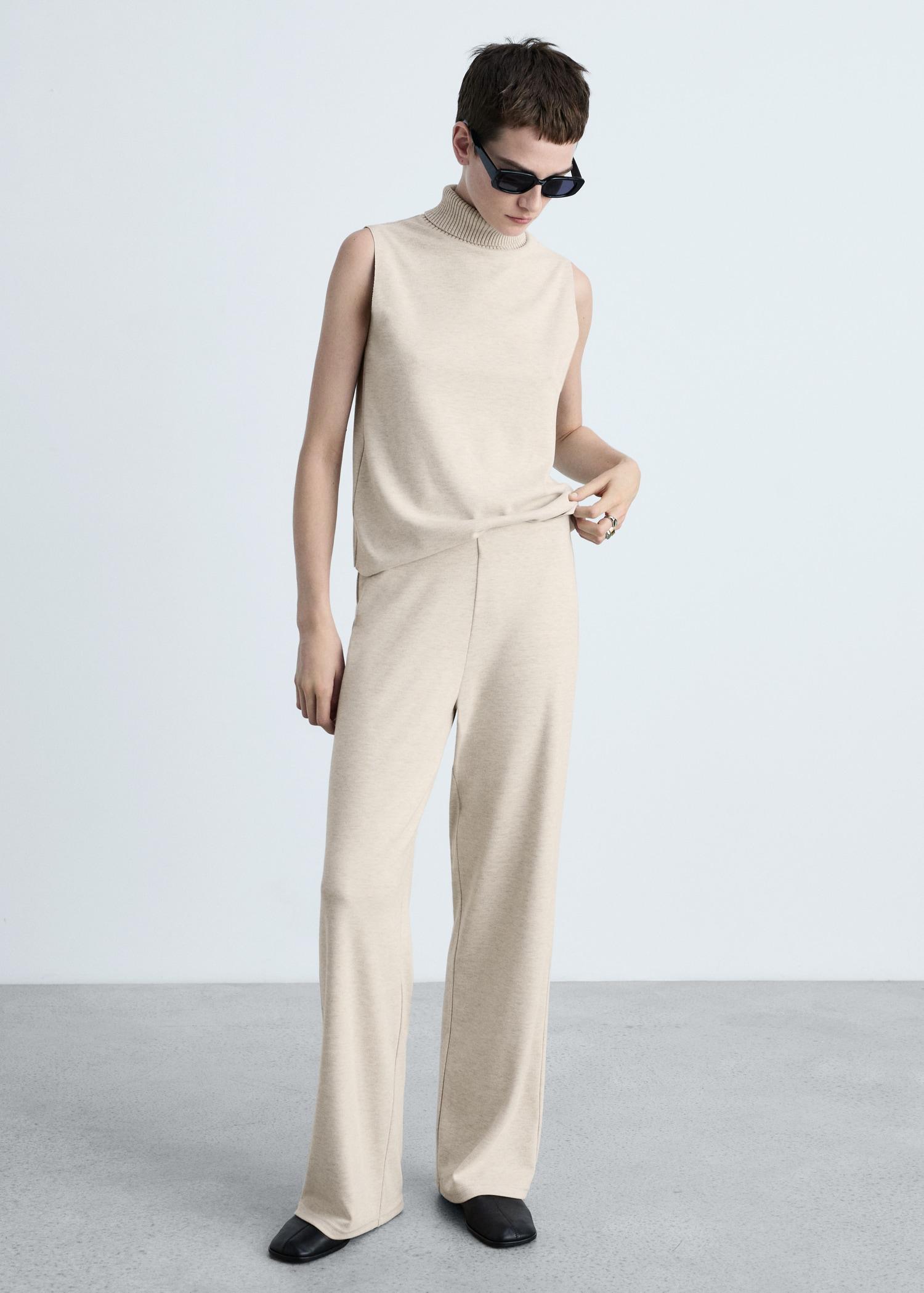 Fine-knit wideleg trousers - Women | MANGO USA Product Image