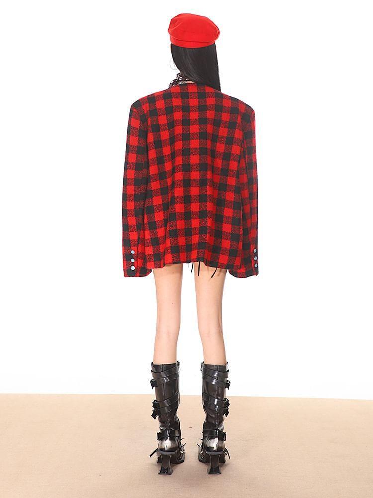 Check Loose-Fit Tweed Jacket Product Image