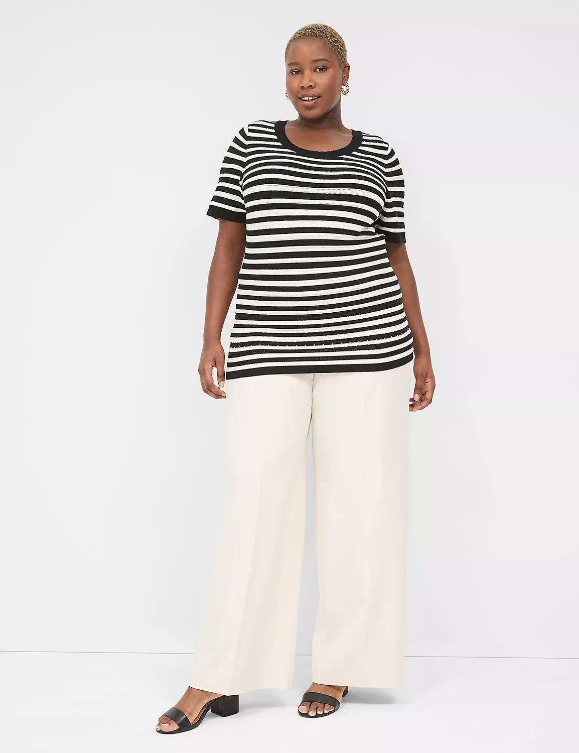 Short-Sleeve Texture-Stitch Sweater Tee Product Image