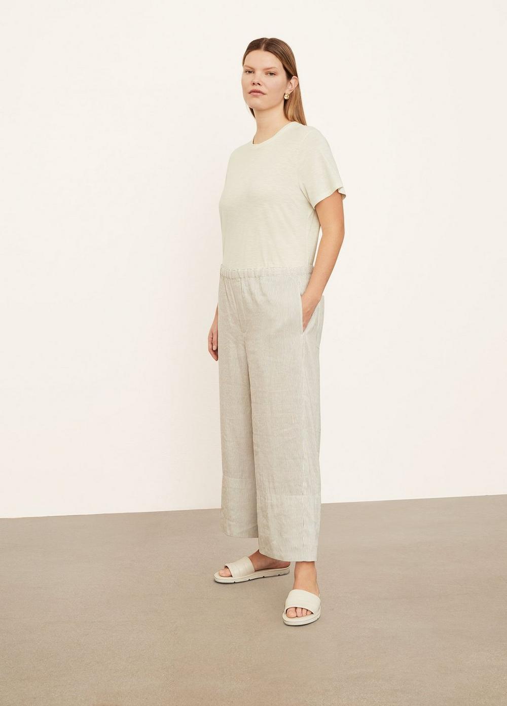 Womens Striped Pull-On Cropped Pant, White/black, Size 1XL Vince Product Image