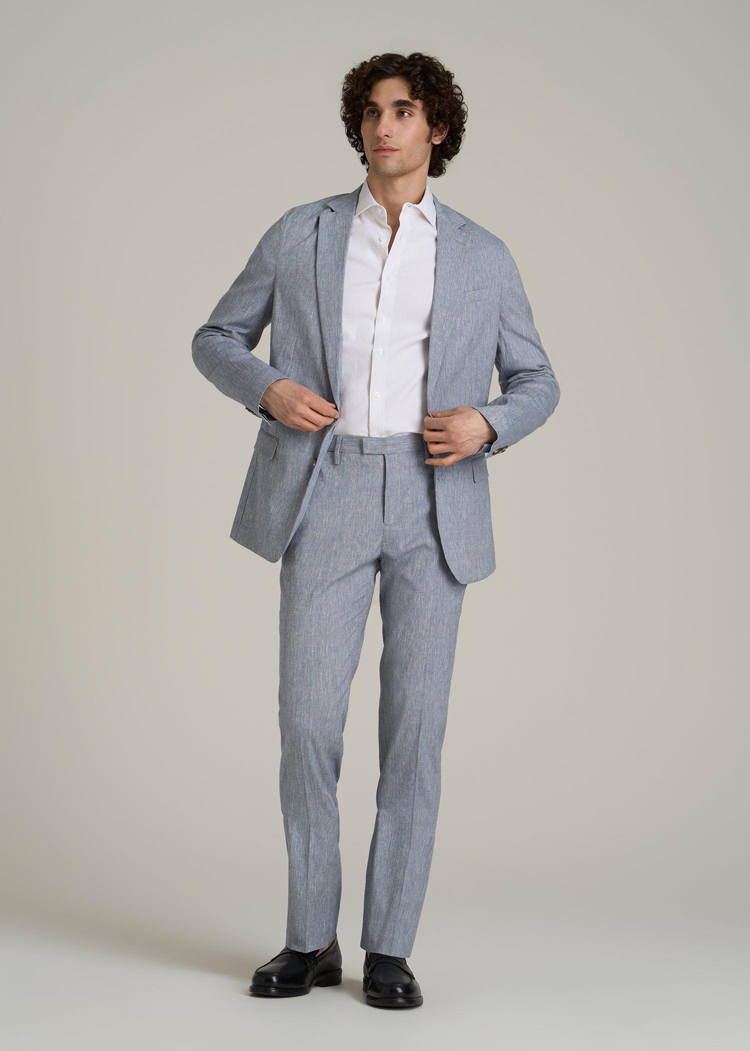 Stretch Linen Blazer for Tall Men in Navy Linen Product Image