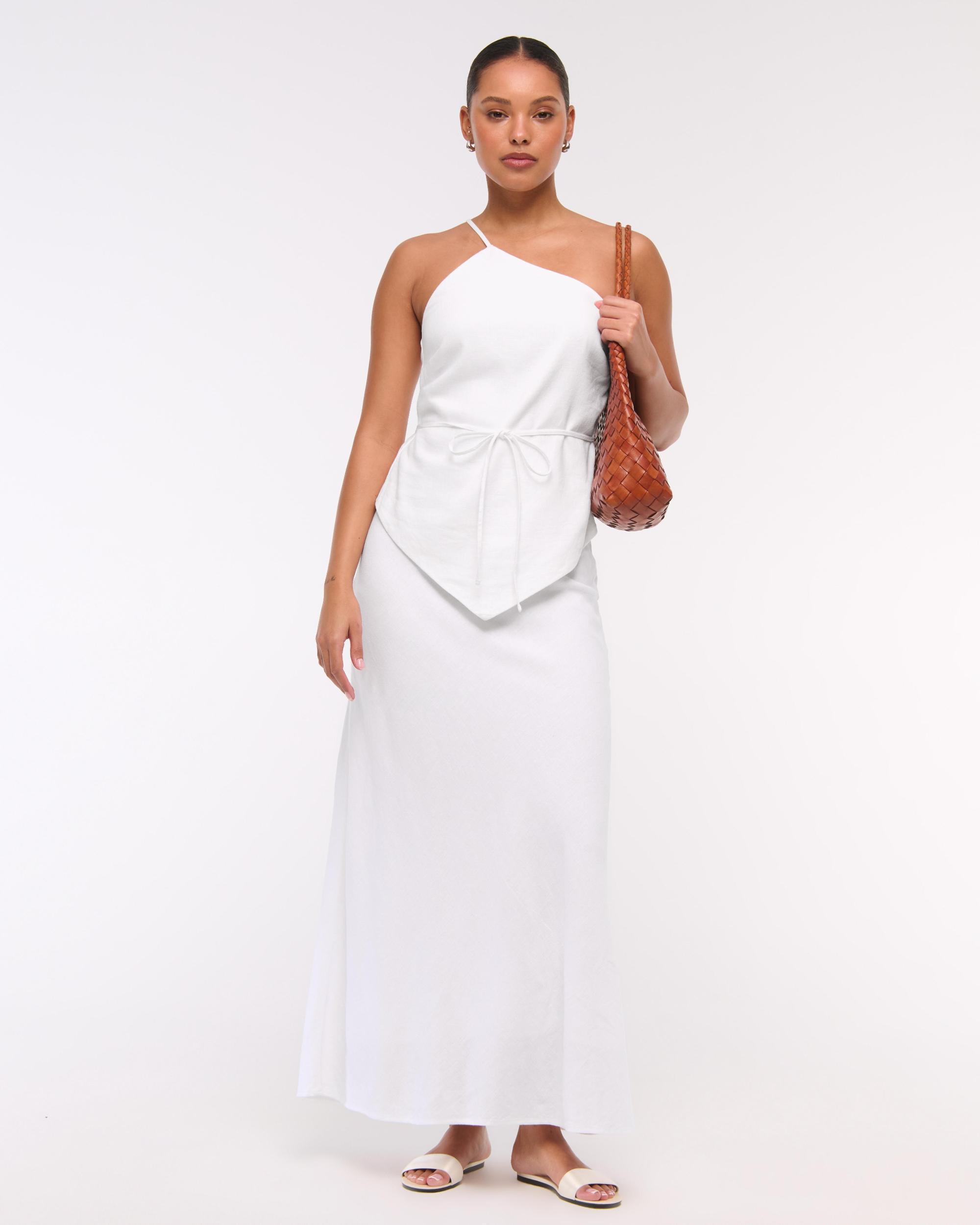 Mid Rise Linen-Blend Maxi Skirt Product Image