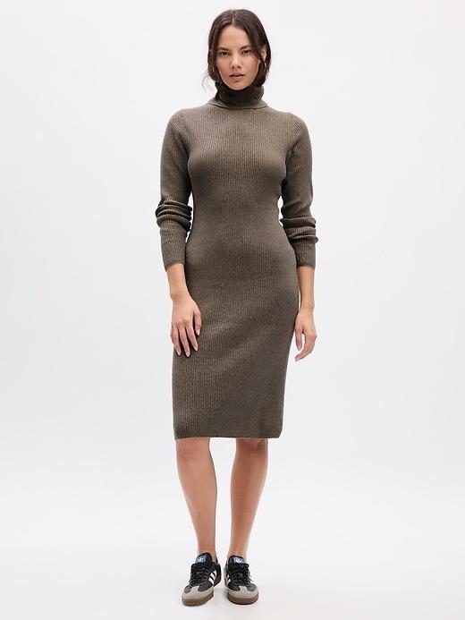 Turtleneck Rib Midi Sweater Dress Product Image
