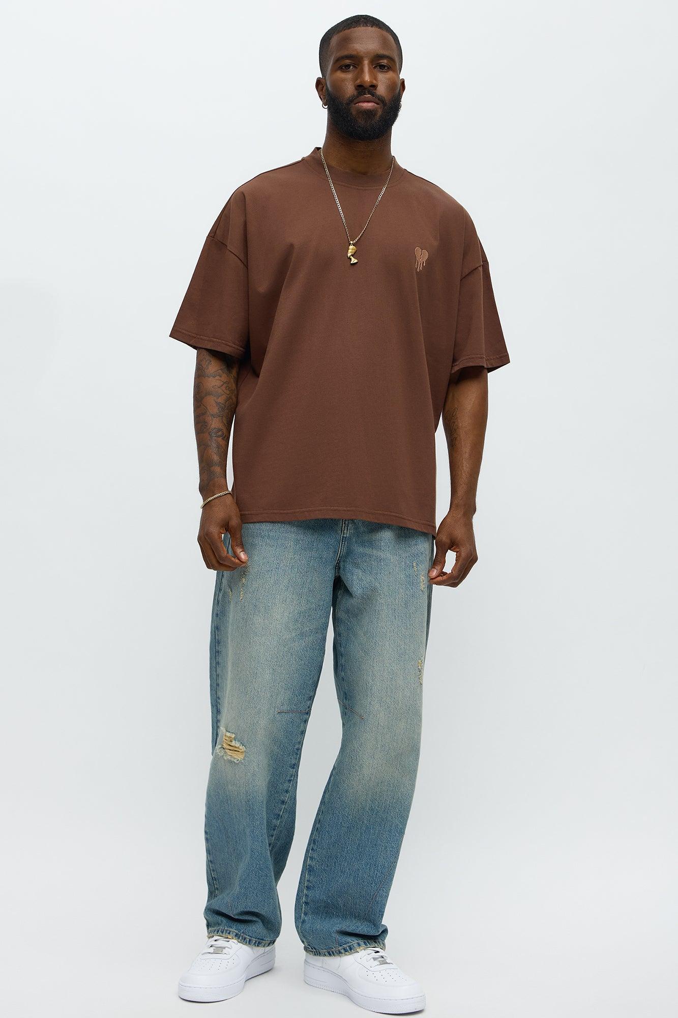 Oversized Mini Embroidery Heavy Weight Boxy tee - Dark Brown Product Image