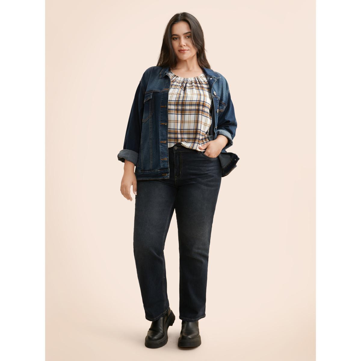 Plus Size Crew Neck Plaid Gathered Tank Top Women Multicolor Casual Gathered Ribbon-tied collar Everyday Tank Tops Camis BloomChic 22-24/3X Product Image