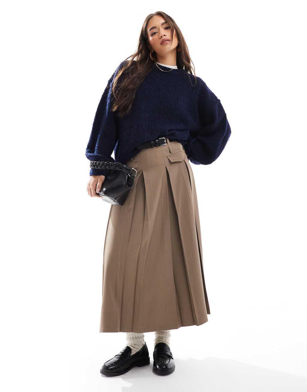 ASOS DESIGN boucle crew neck sweater in navy Product Image