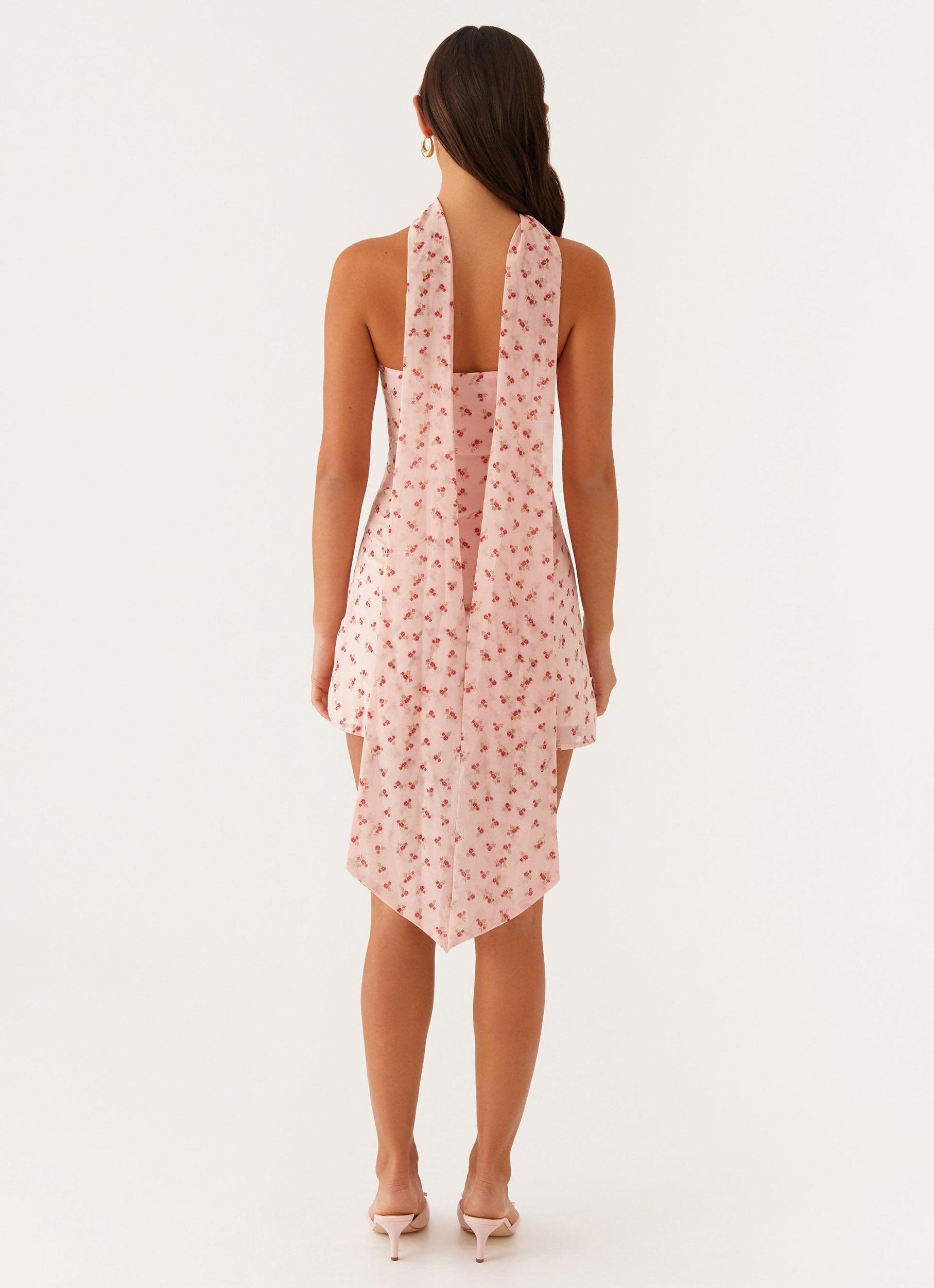 Kiesha Strapless Scarf Mini Dress - Pink Flower Product Image