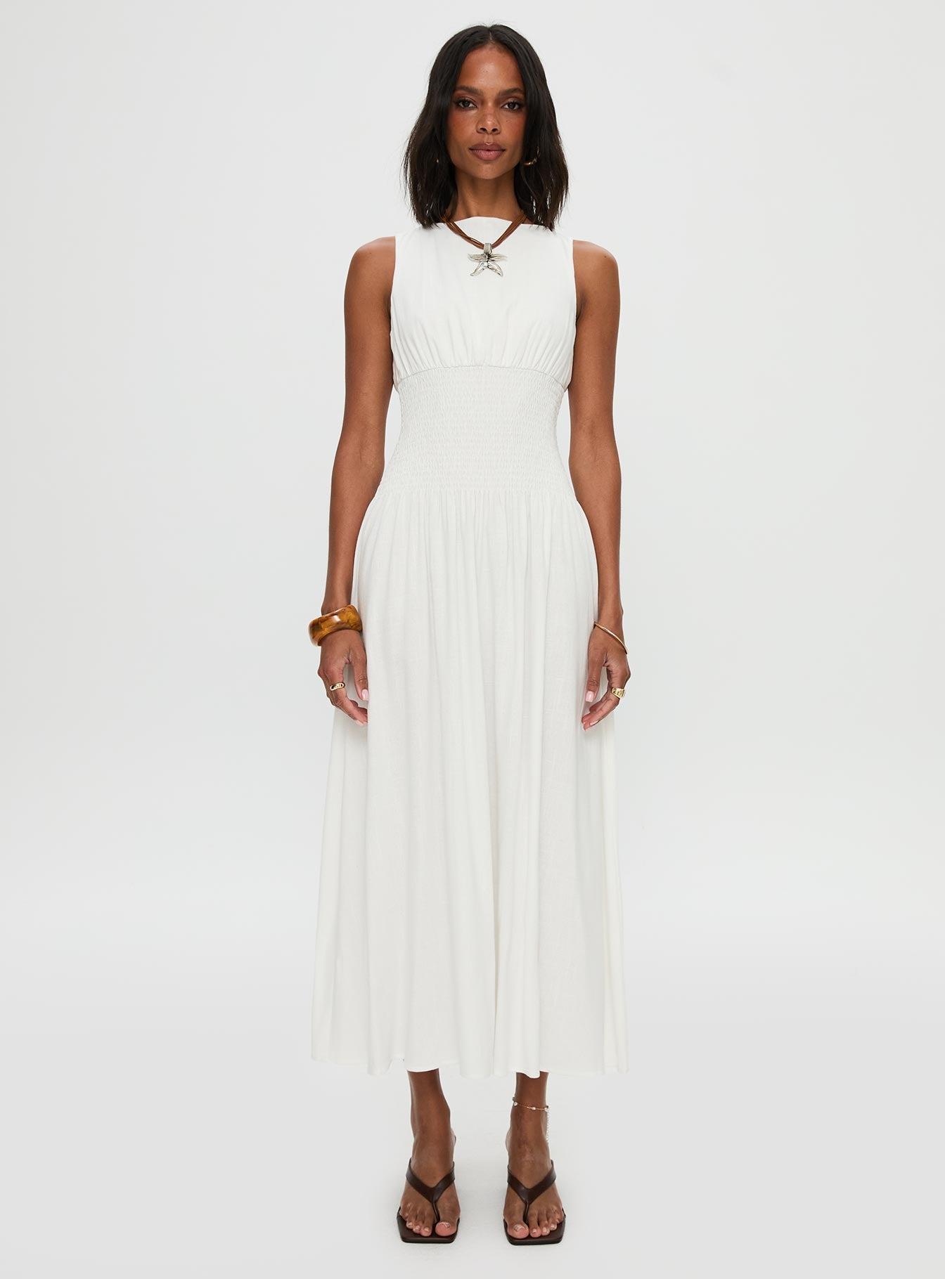 Lilienne Shirred Maxi Dress White Product Image
