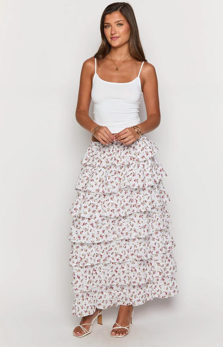 Paisley White Floral Ruffle Maxi Skirt Girls Product Image