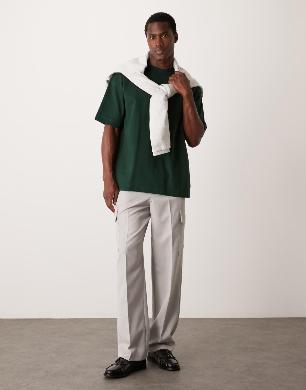 ASOS DESIGN Premium interlock oversized T-shirt 300gsm in green Product Image