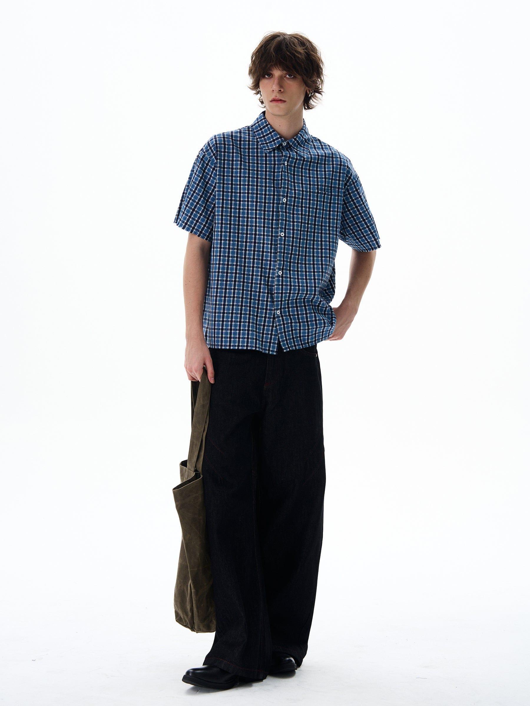 RT No. 12713 BLUE PLAID SHORT SLEEVE SHIRT Product Image