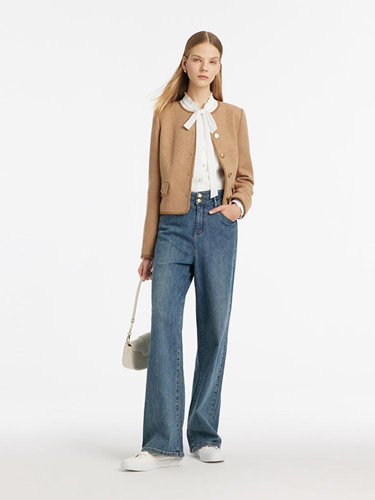 Washable Wool Round Neck Single-Breasted Women Jacket Product Image