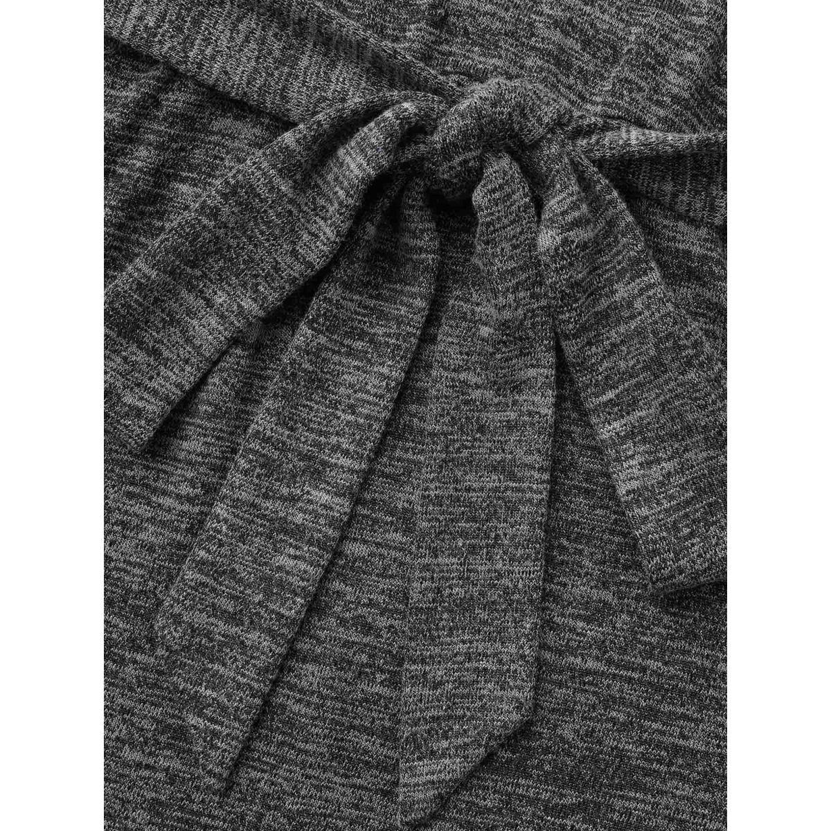 Plus Size Round Neck Heather Belted Dress DimGray Women At the Office Texture Round Neck Long Sleeve Curvy BloomChic 18-20/2X Product Image