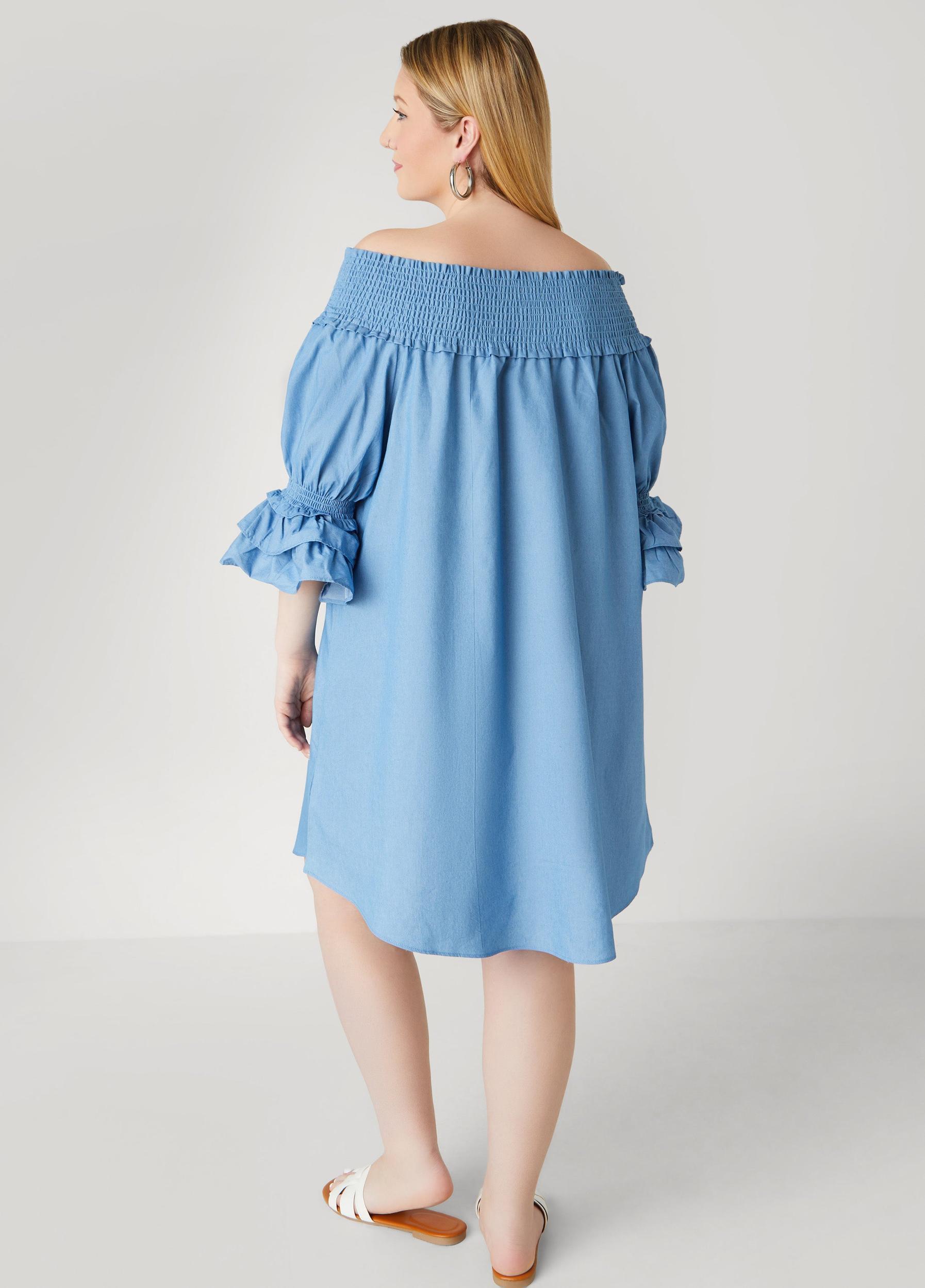 Off The Shoulder Chambray Dress Product Image