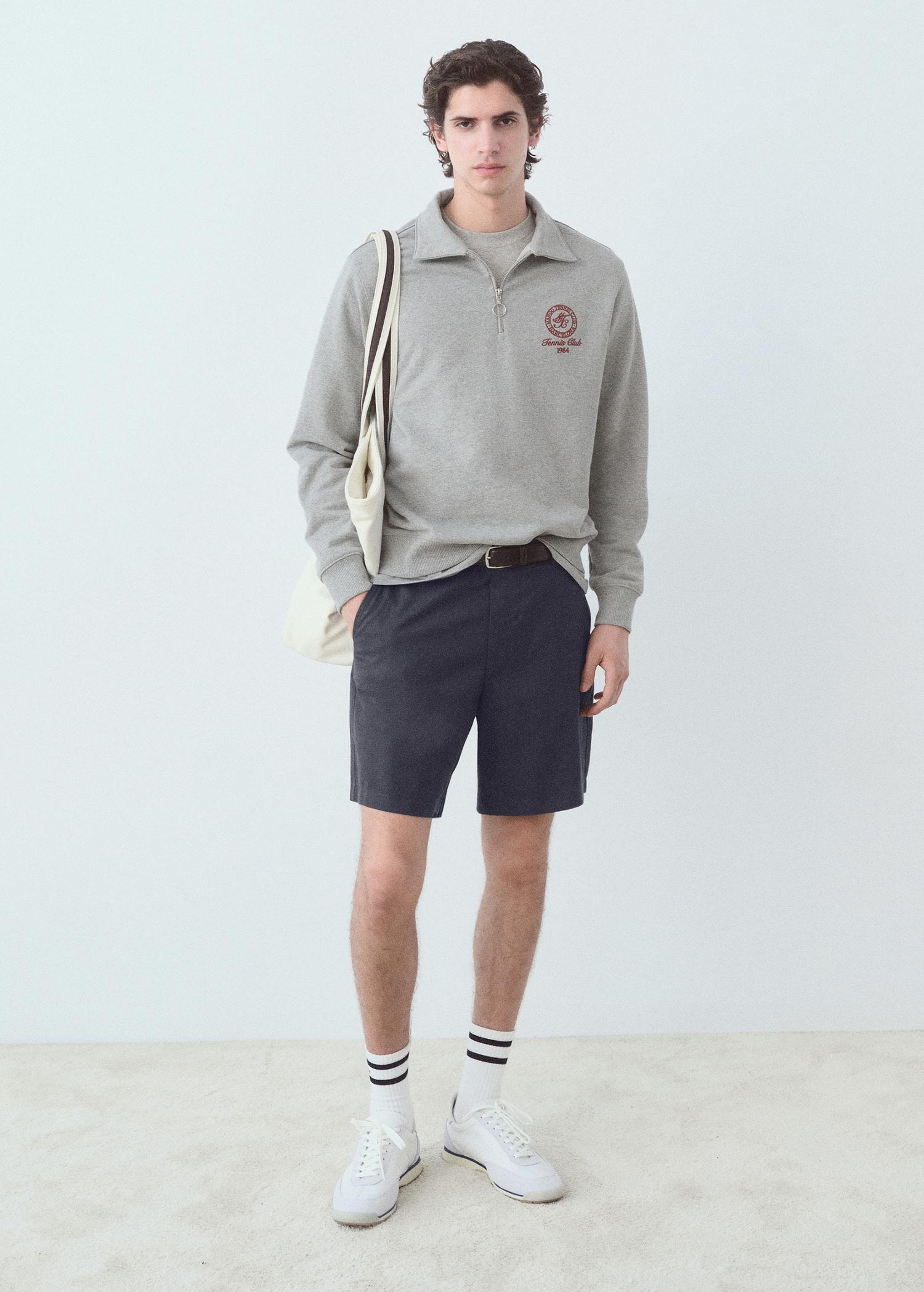 Perkins-neck sweater with zip - Men | MANGO USA Product Image