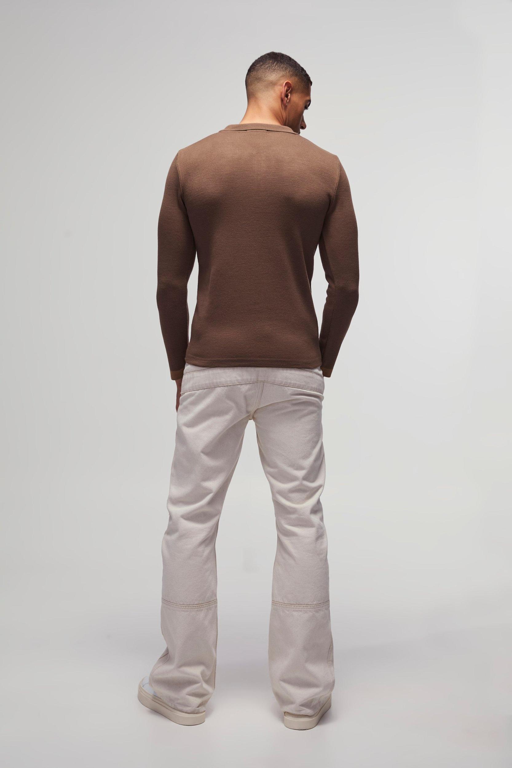 Long Sleeve Muscle Fit Stripe Knit Polo | boohooMAN USA Product Image