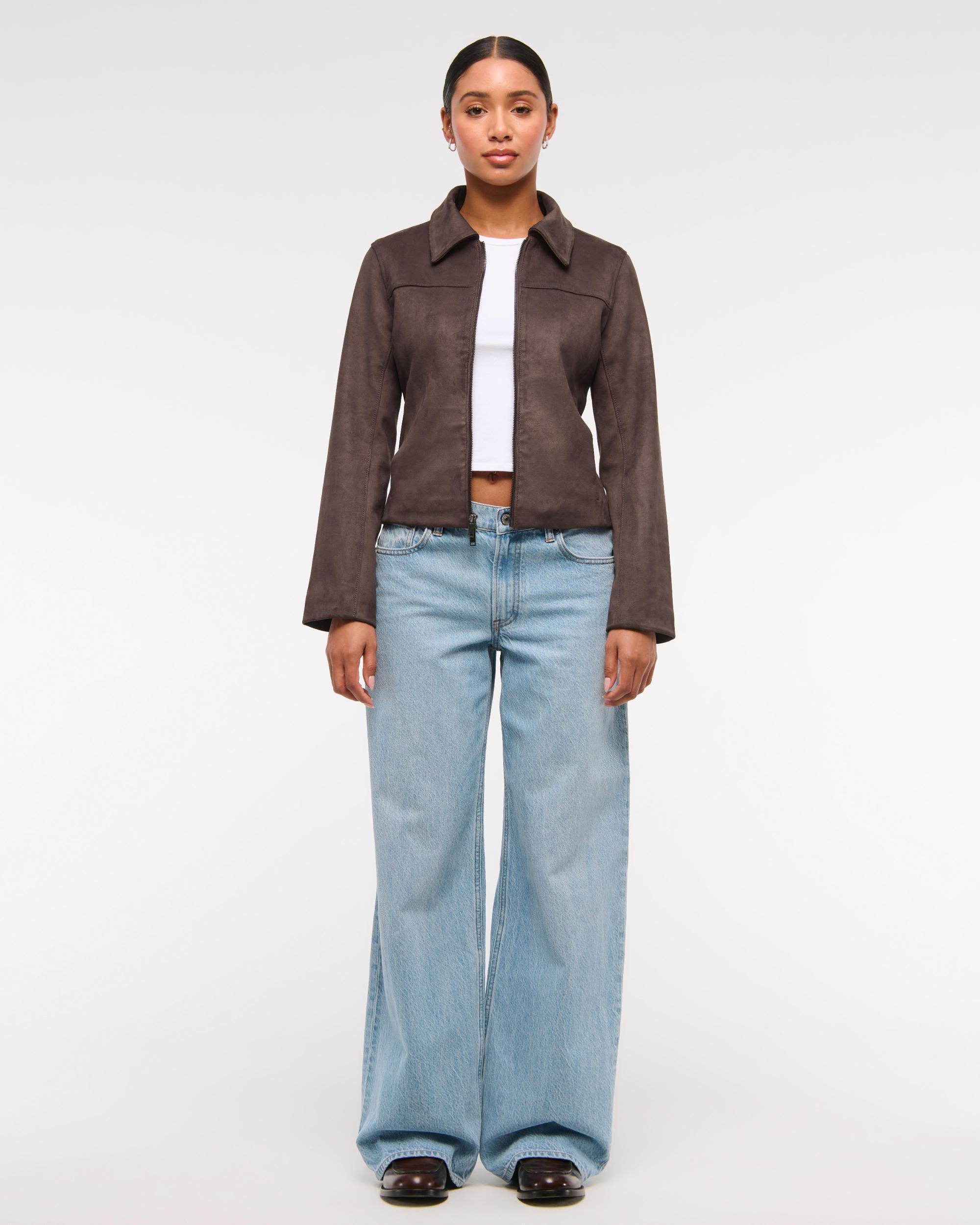 Zip-Front Vegan Suede Jacket Product Image