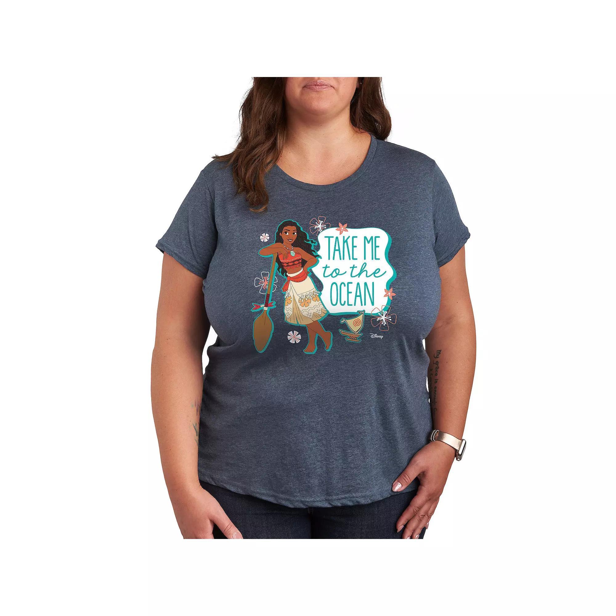 Disney Princess Moana Plus Ocean Graphic Tee, Womens Grey Blue Product Image