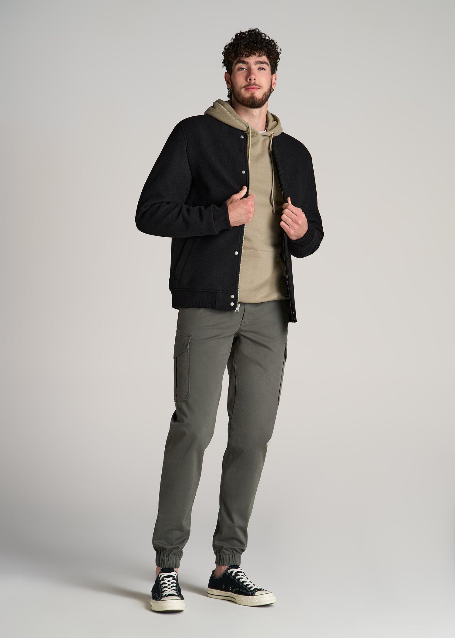 Melton Varsity Jacket for Tall Men in Black Product Image