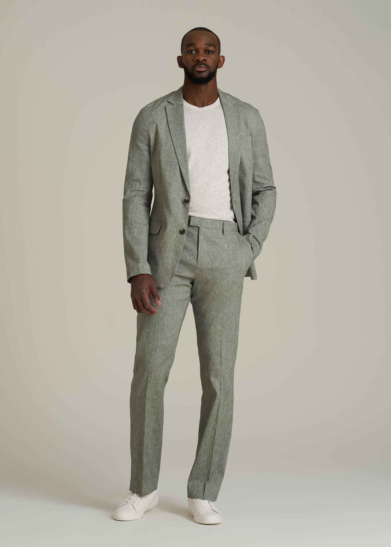 Stretch Linen Dress Pants for Tall Men in Climbing Ivy Linen Male Product Image