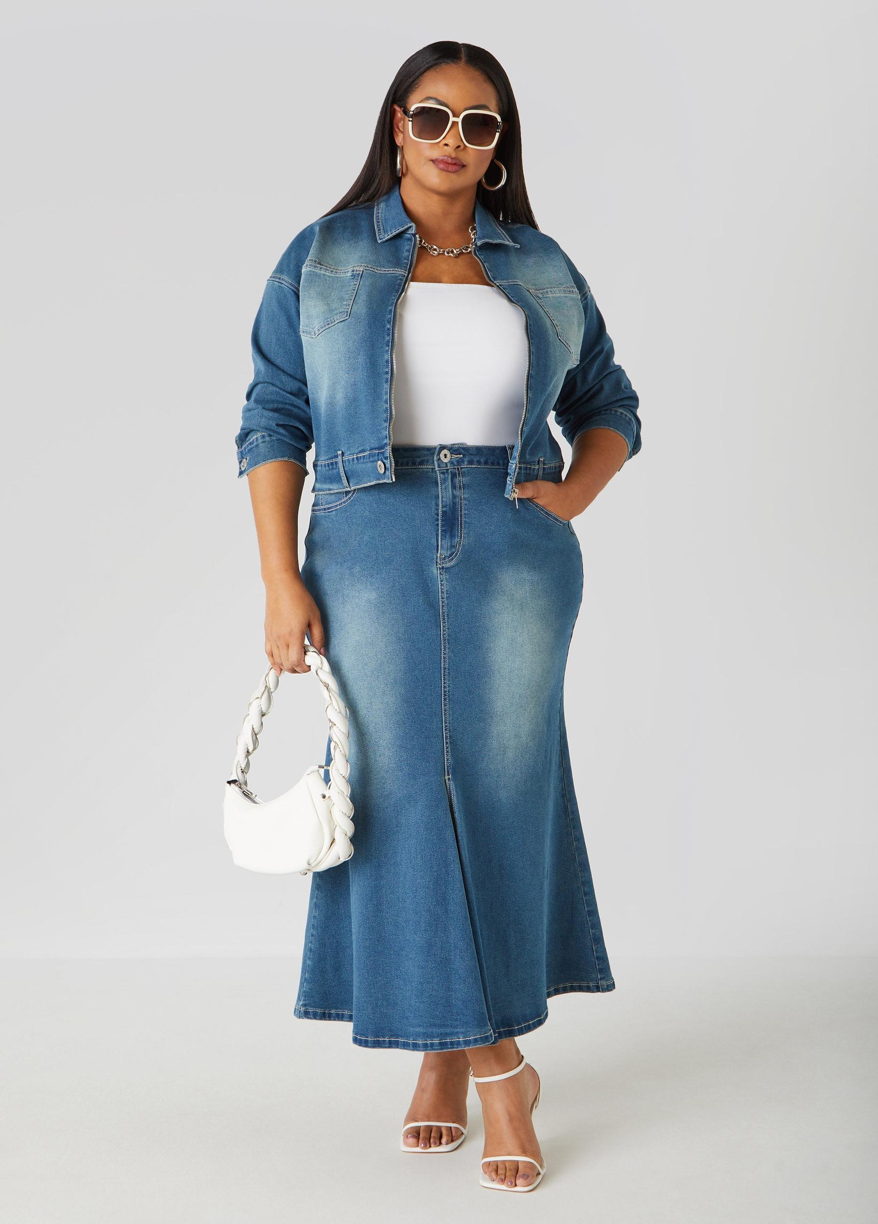 Cropped Zip Front Denim Jacket Product Image