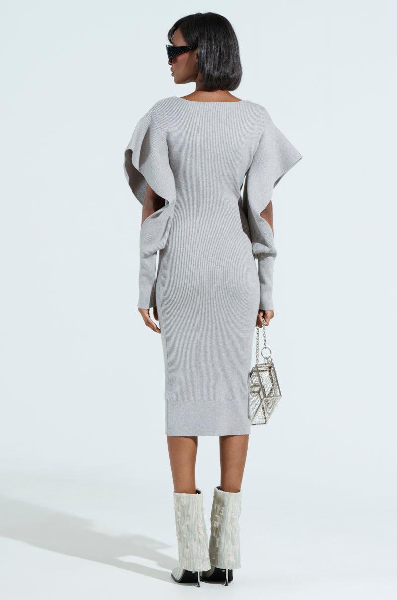 OFF TO BRUNCH KNIT MIDI DRESS IN HEATHER GREY Product Image