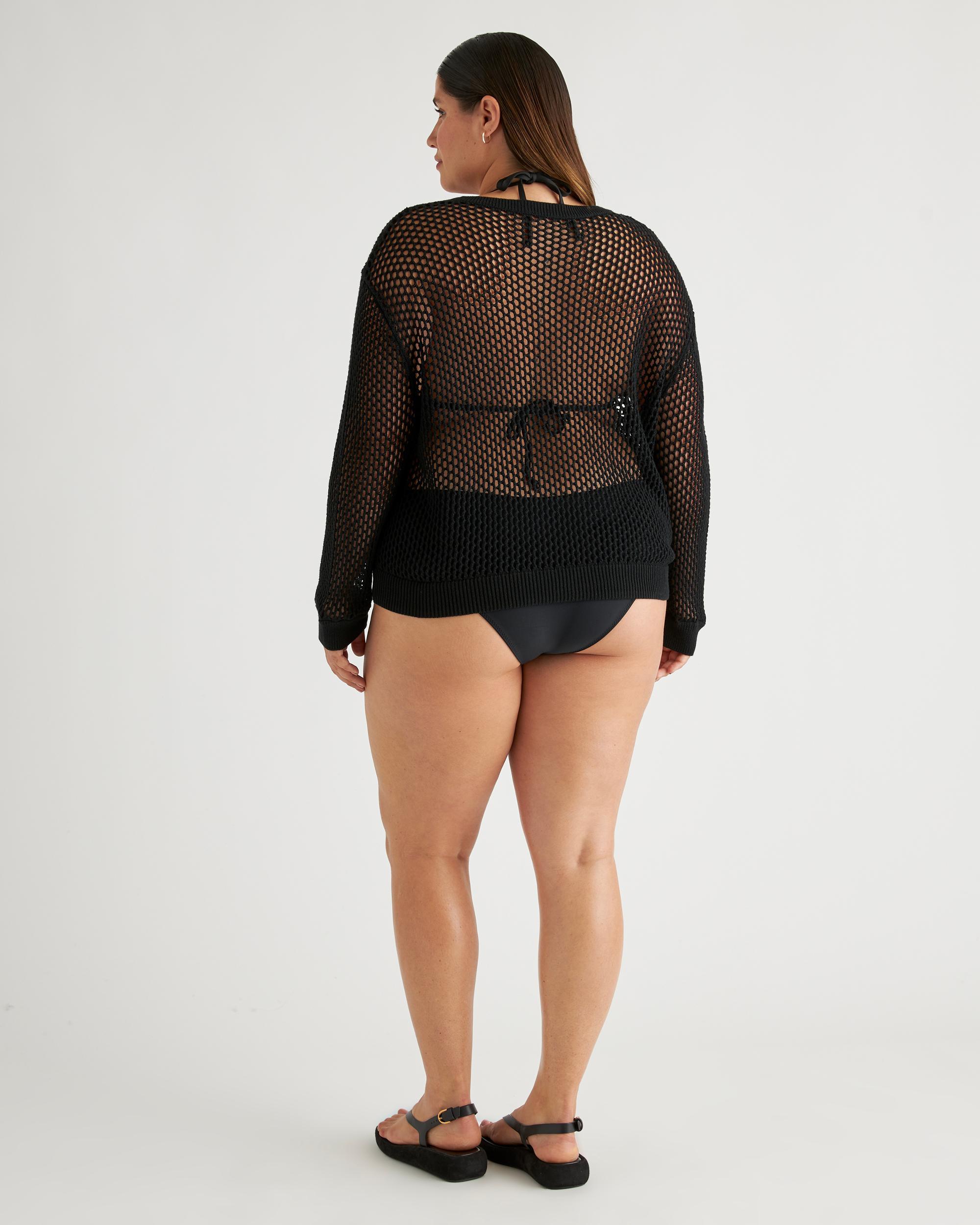 Quince | Women's Open-Knit Cover-Up Crew Neck Alpaca Sweater Organic Cotton Product Image