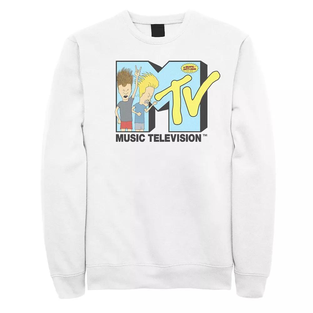 Men's MTV Beavis And Butthead Head Banging Logo Fleece, Size: Medium, White Product Image