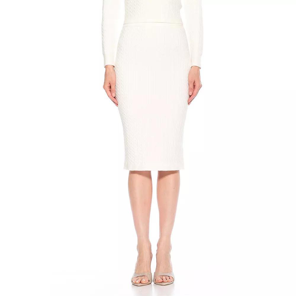 Women's ALEXIA ADMOR Cable-Knit Midi Skirt, Size: XL, Ivory Product Image