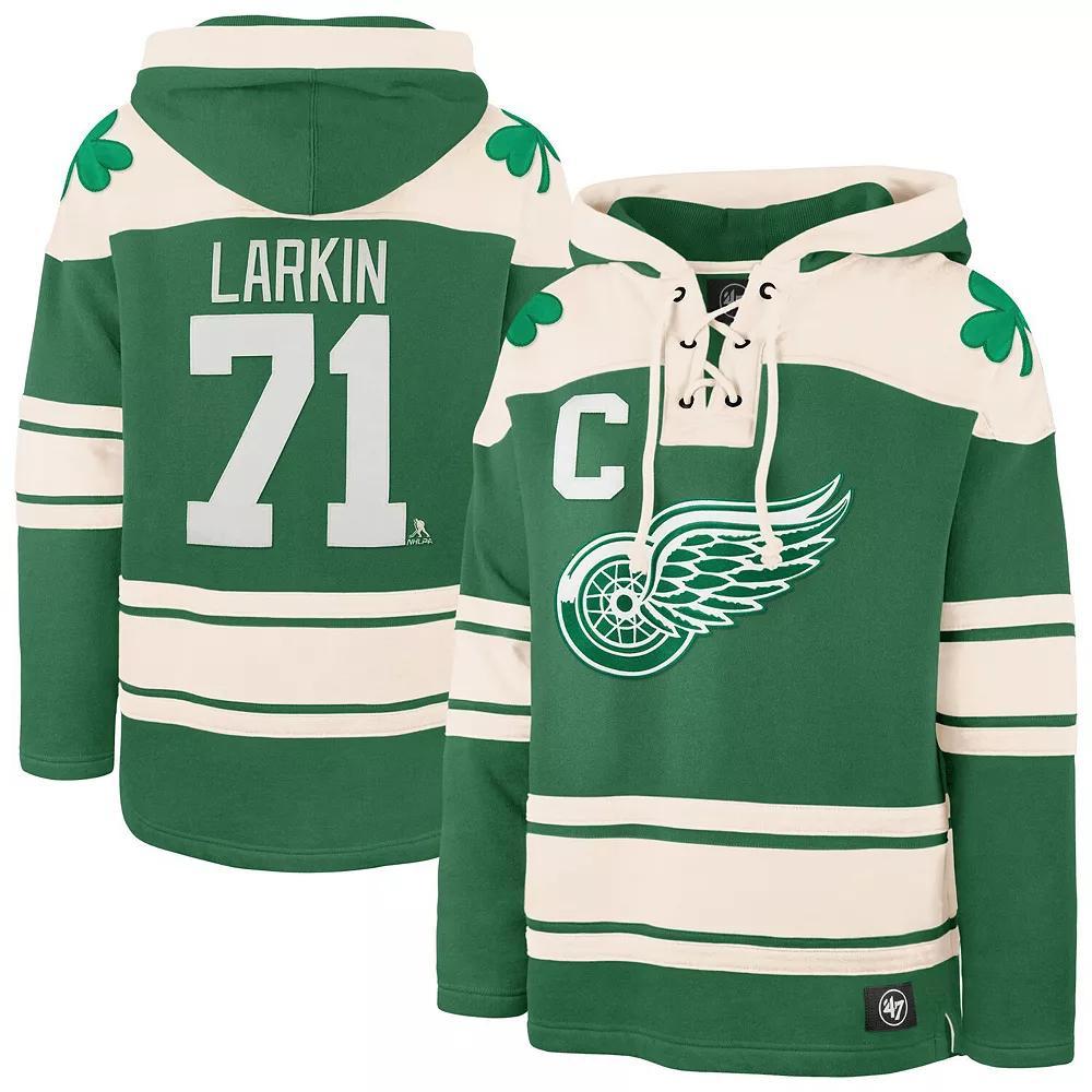 Men's '47 Dylan Larkin Kelly Green Detroit Red Wings St. Patrick's Day Player Name & Number Lacer Pullover Hoodie, Size: XL Product Image