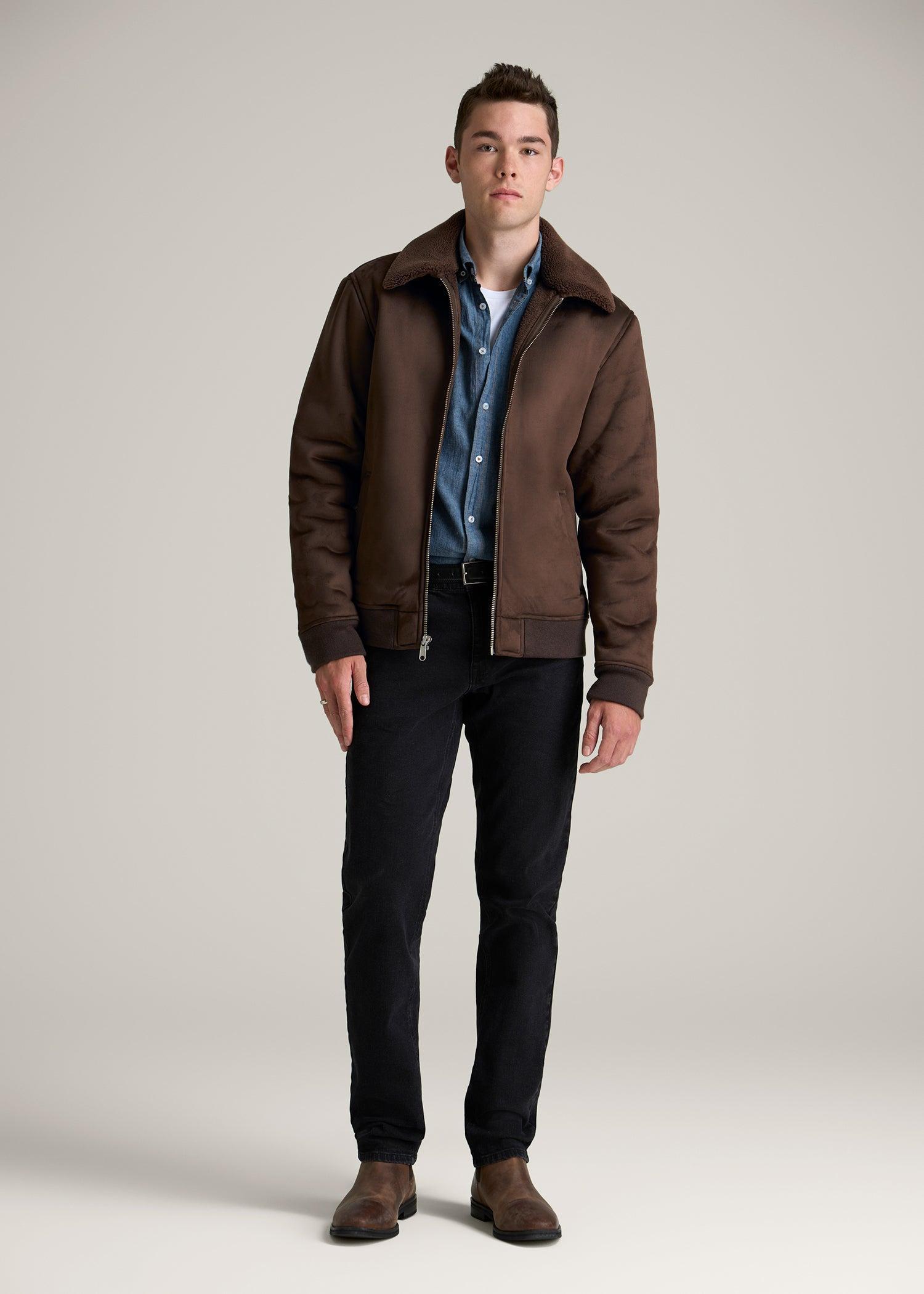 Sherpa Bomber Jacket for Tall Men in Bison Brown Product Image
