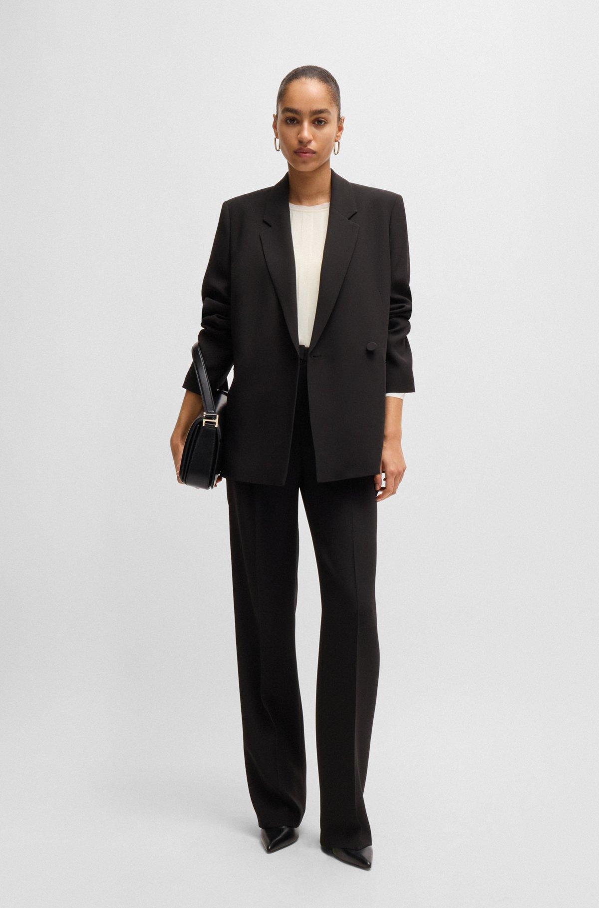 BOSS - Long-sleeved blouse in washed silk with pleated front - White Product Image