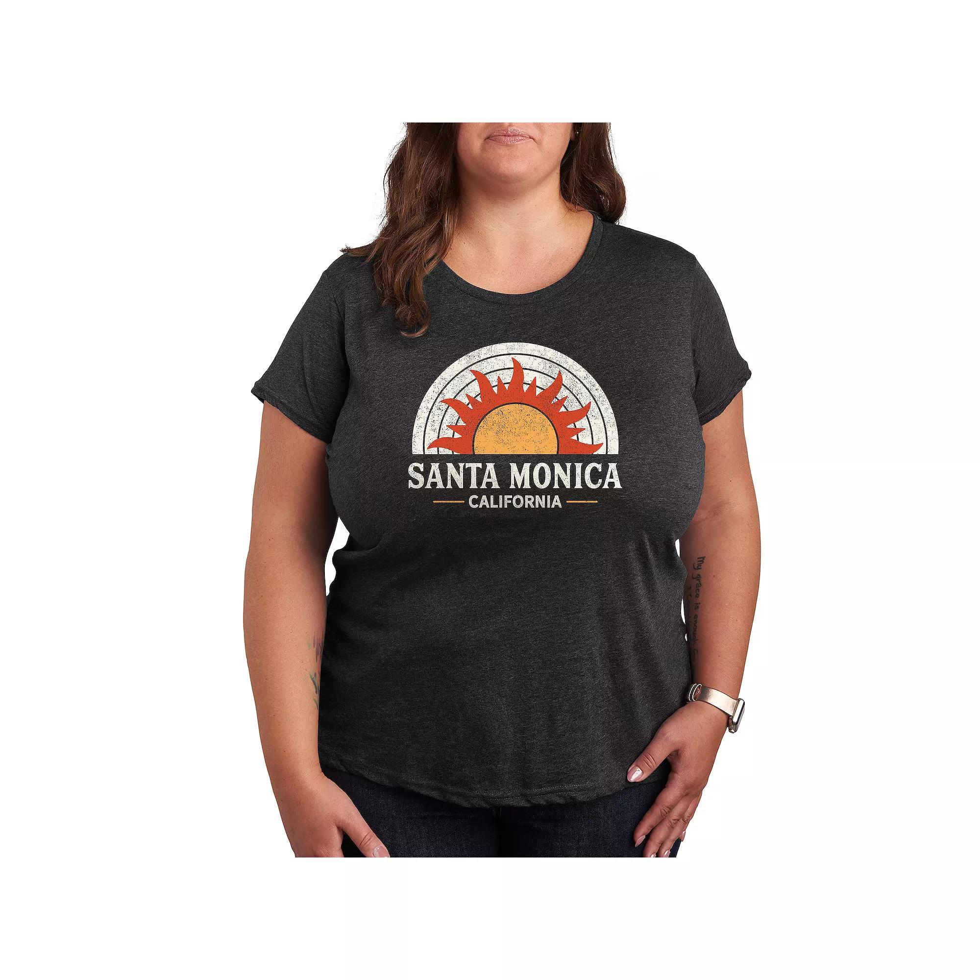 Plus Santa Monica California Sun Graphic Tee, Womens Blue Product Image