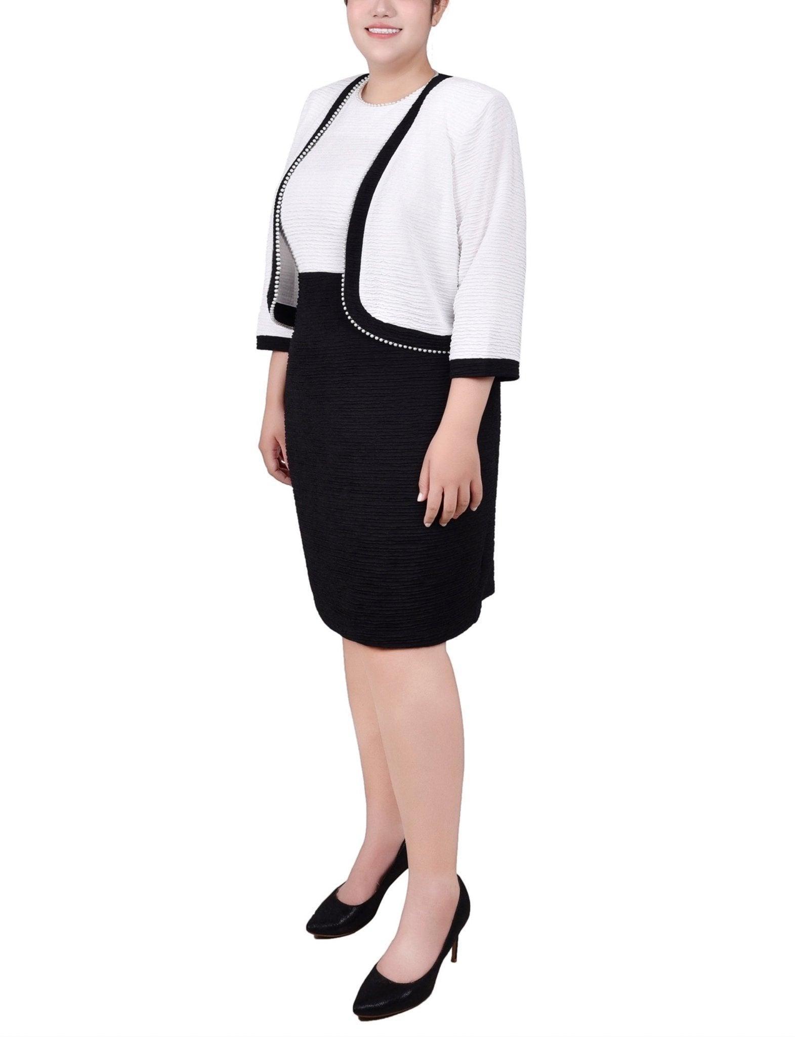 Black White 3/4 Sleeve Textured Knit 2 Piece Dress Set - Plus Product Image