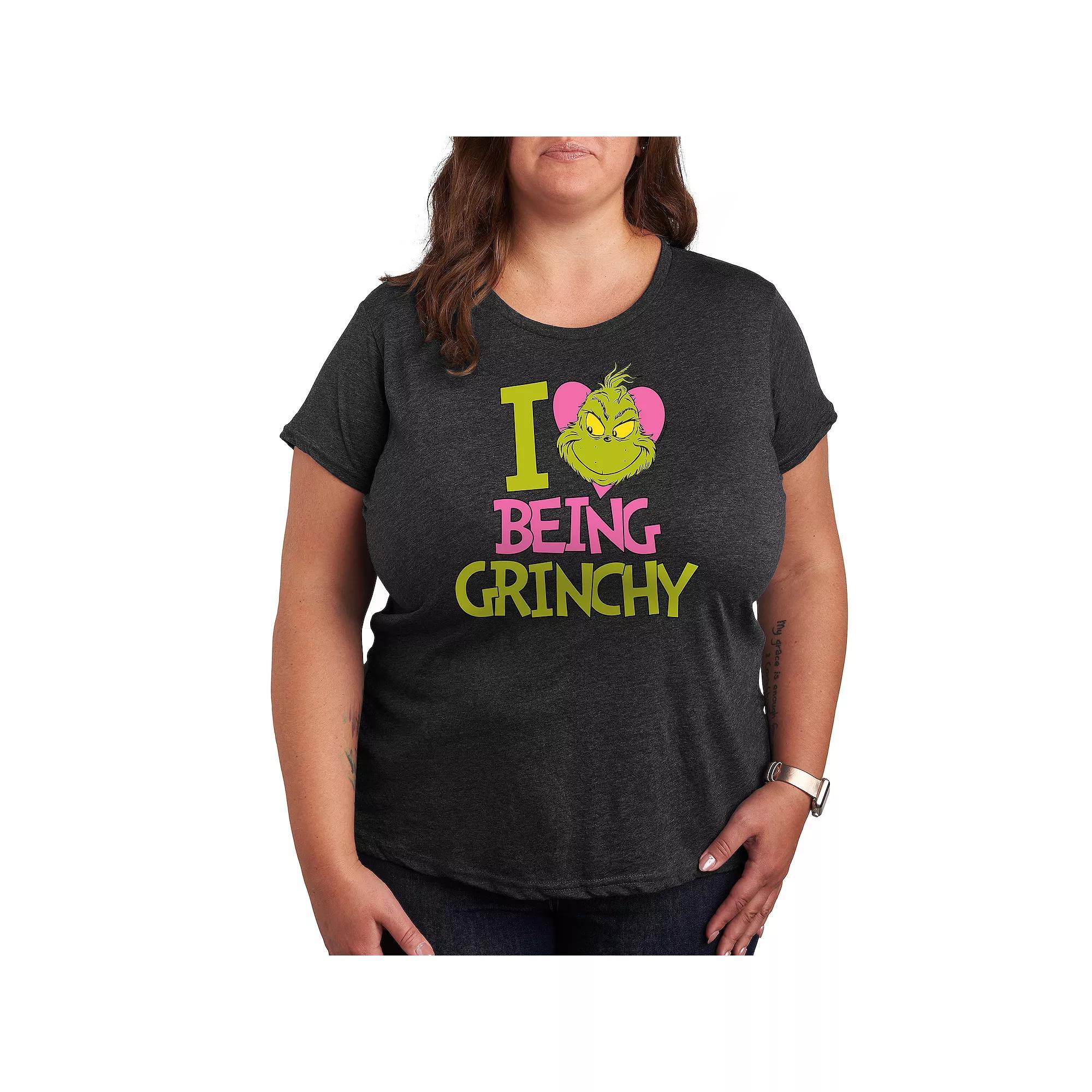 Plus Grinch I Love Being Grinchy Graphic Tee, Womens Heather Grey Product Image