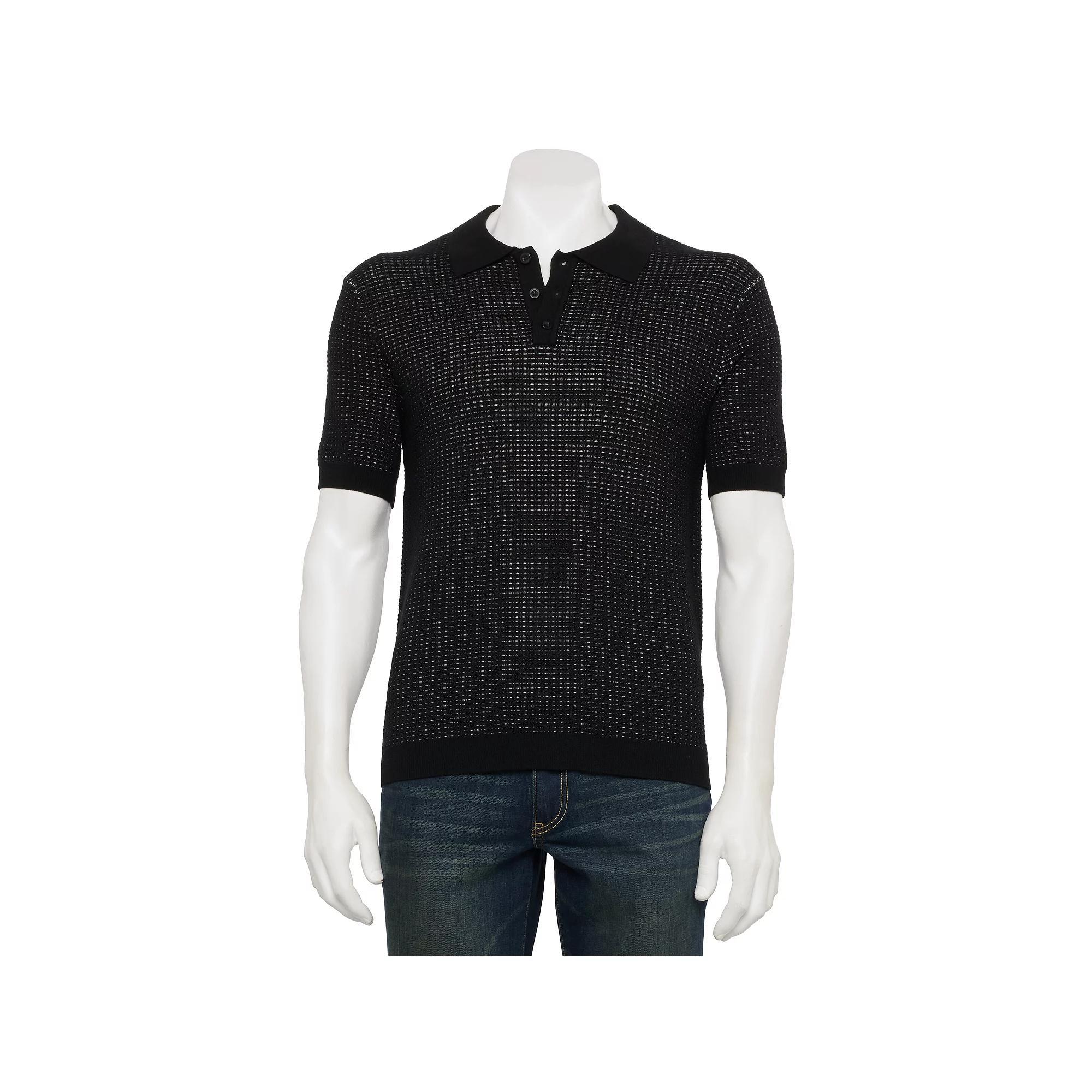 Men's For The Republic Short Sleeve Textured Polo, Size: Large, Black Product Image