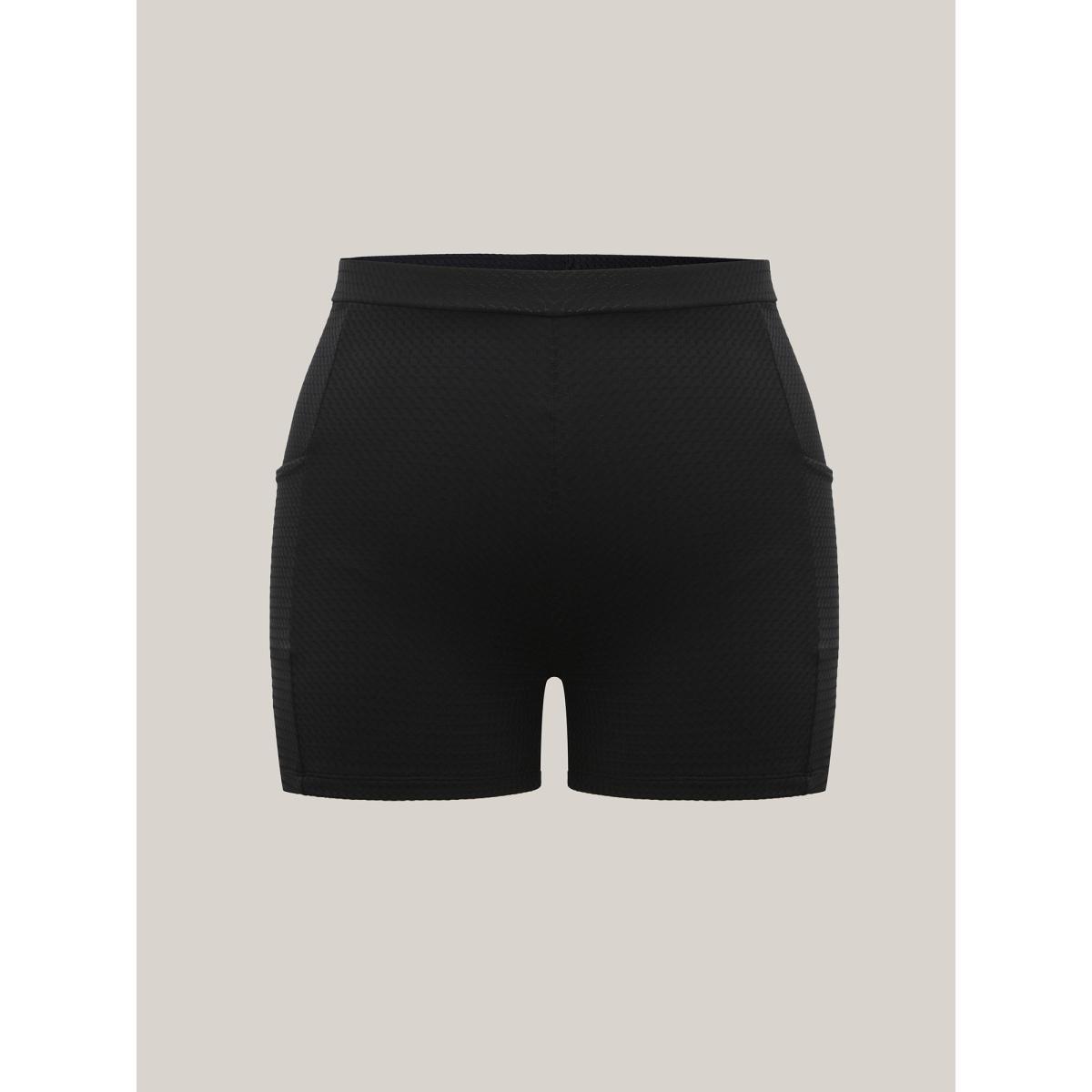 Plus Size Textured Tight-Fit Pockets Swim Bottoms Women's Swimwear Black Beach Texture High stretch Skinny High Rise Side seam pocket Curve Swim Bottoms BloomChic 12/L Product Image