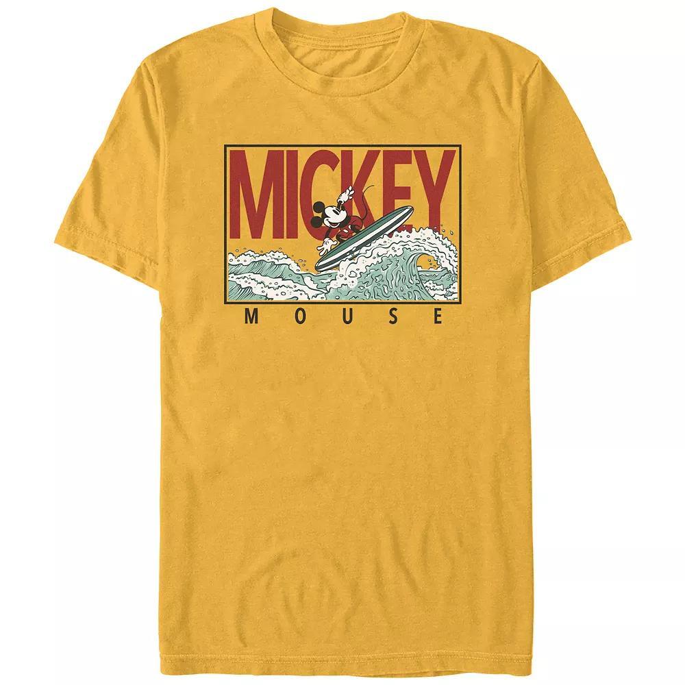 Men's Mickey Mouse Surfing Poster Disney's Graphic Tee, Size: Small, Gold Product Image