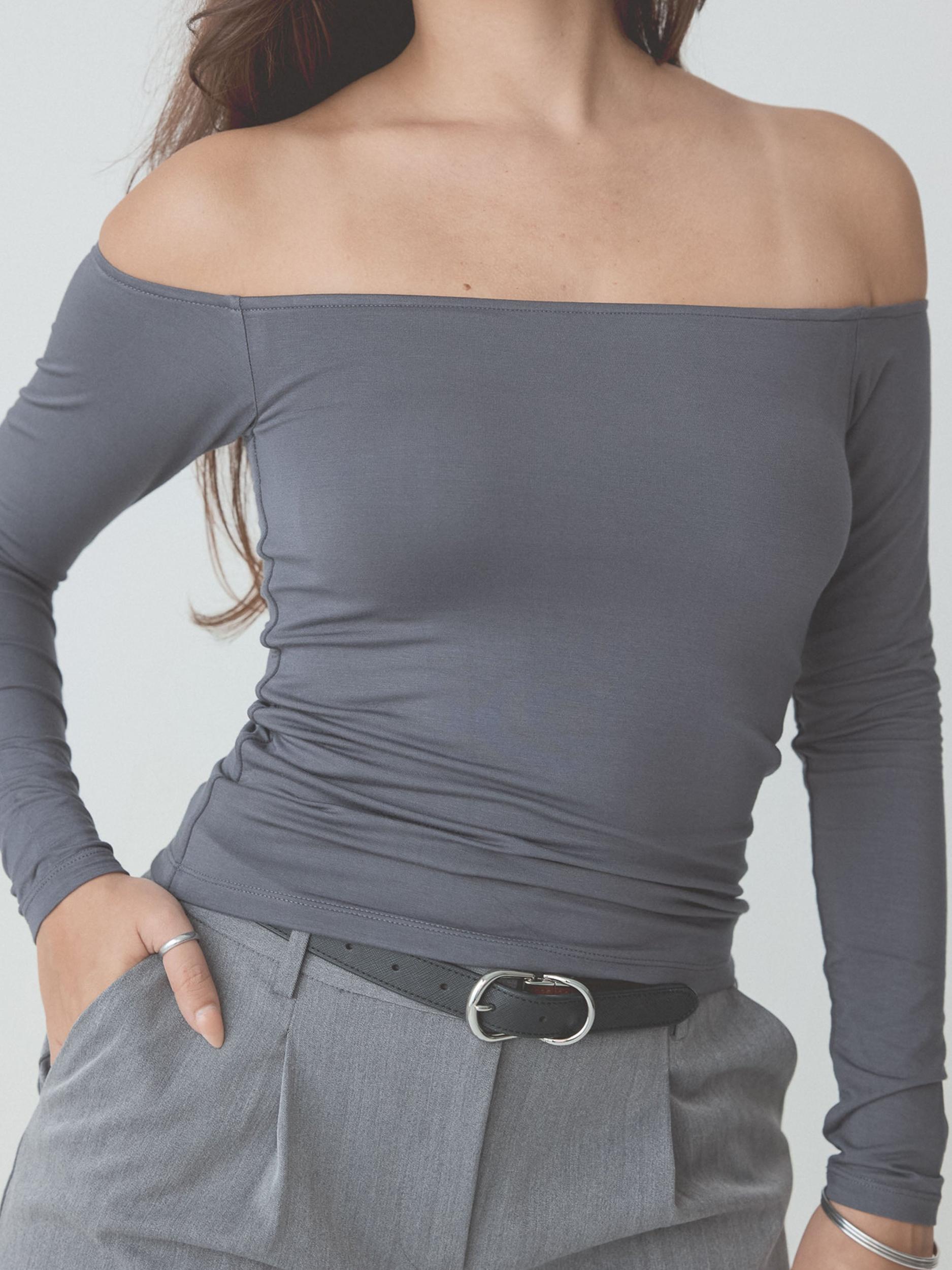 Solid Off The Shoulder Braless Long Sleeve Product Image