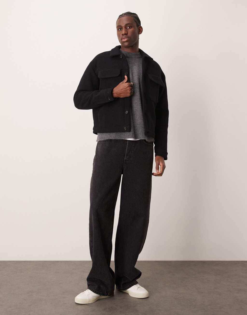 ASOS DESIGN super oversized boxy fit knitted sweater in gray Product Image