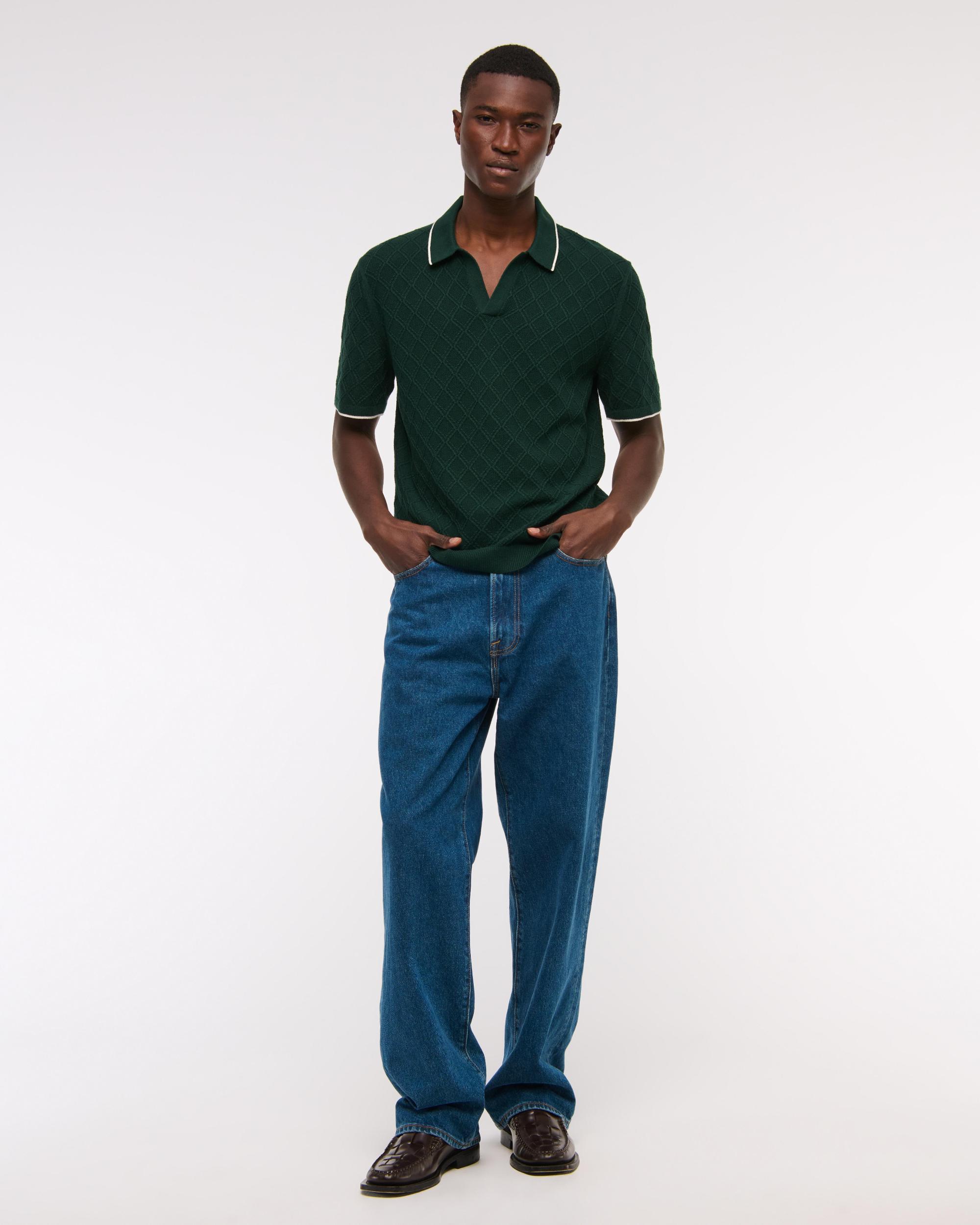 Preppy Tipped Johnny Collar Sweater Polo Product Image